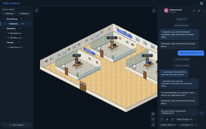 AI Offices – Büroansicht mit digitalen Mitarbeitern