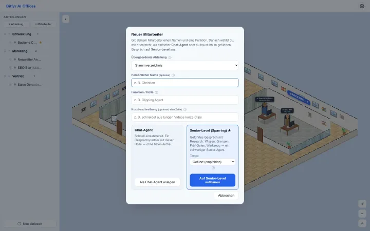 AI Offices – Neuen digitalen Mitarbeiter anlegen