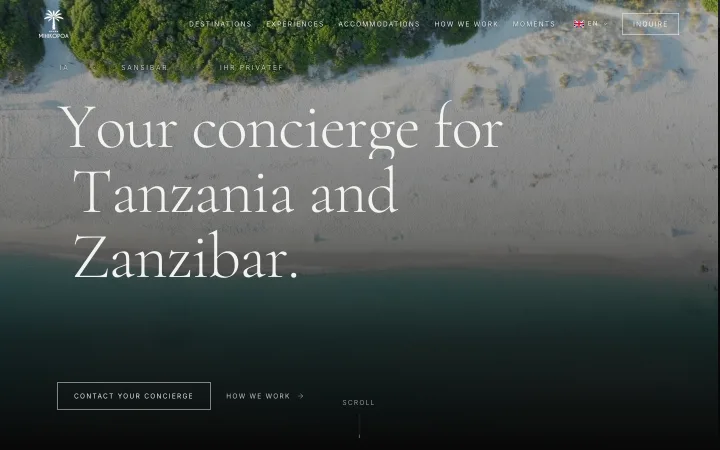 Mihikopoa Concierge – Startseite mit Küste von Tansania und Sansibar