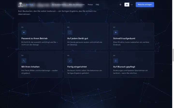 Mihikopoa Sites – Funktionen Ihrer fertigen Website
